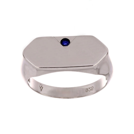 Silver Blue Sapphire Signet Ring