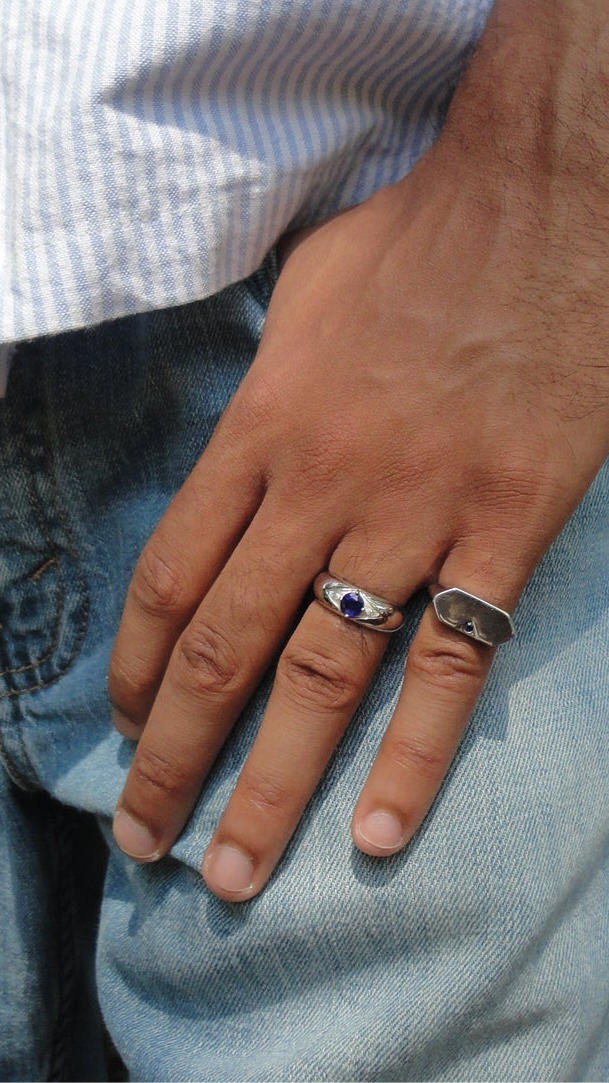 Silver Blue Sapphire Signet Ring