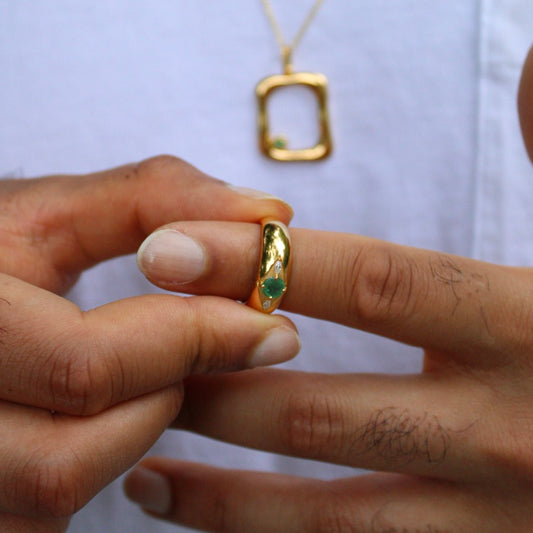 Gold Moissanite and Emerald Ring