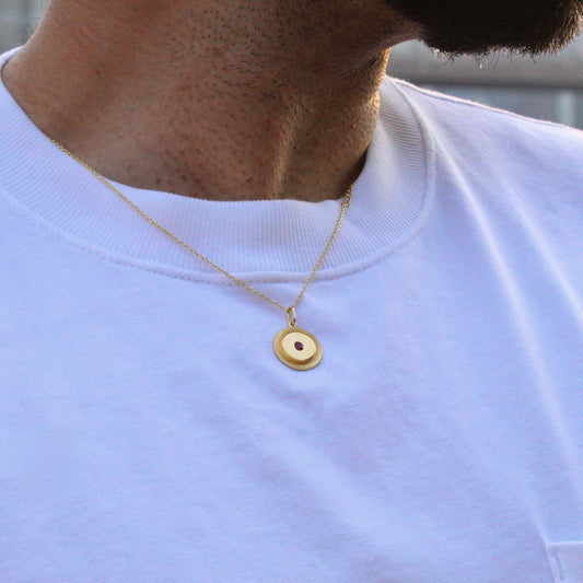 Gold Ruby Round Pendant Necklace