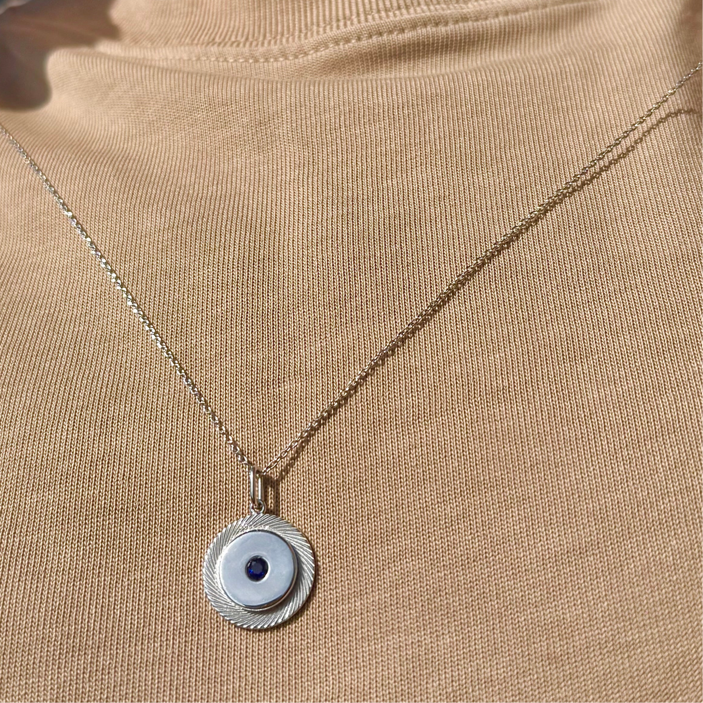 Blue Sapphire Silver Round Pendant Necklace