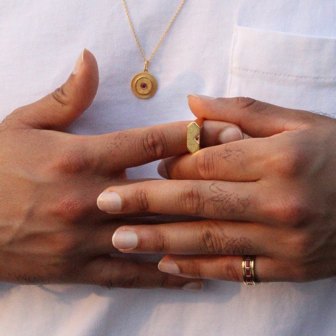 Ruby Gold Ring, Necklace set on 925 Sterling Silver