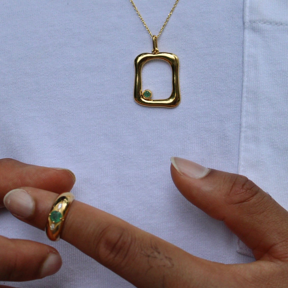 Emerald Unisex Necklace and Ring set on 925 Sterling Silver