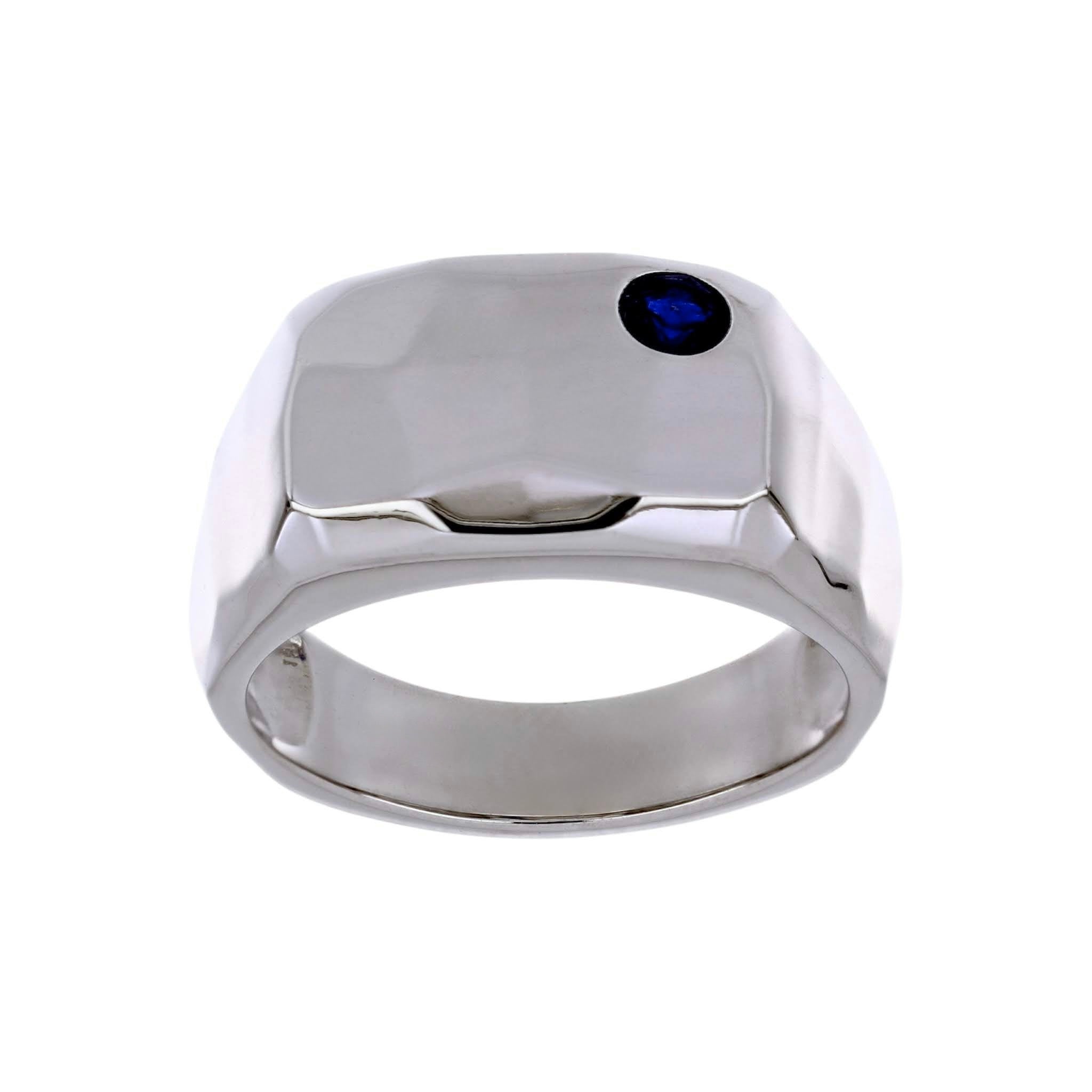 Blue Sapphire Silver Hammered Ring
