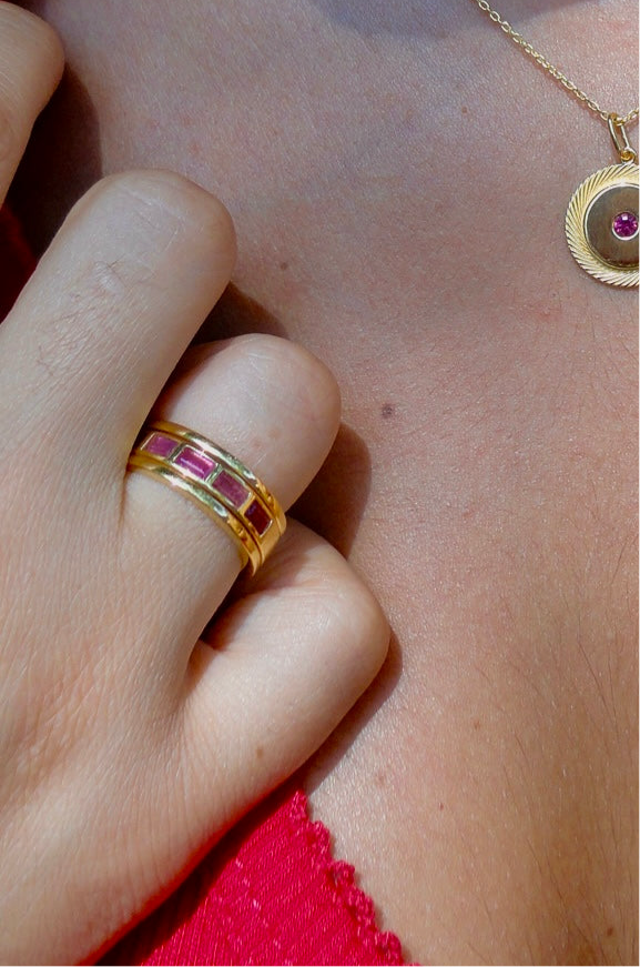 Two in One Gold Channel Set Ruby Ring