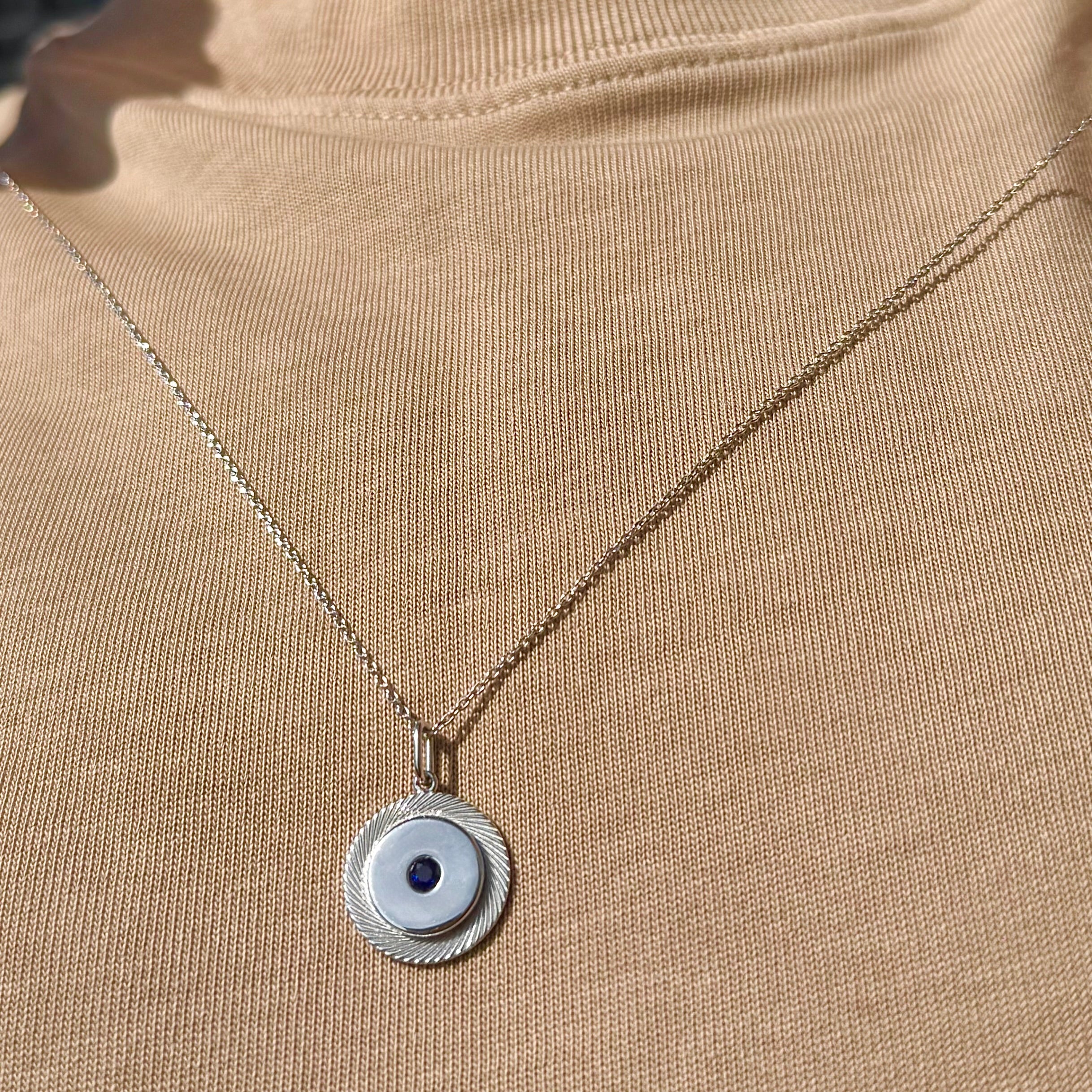Blue Sapphire Silver Round Pendant - second image