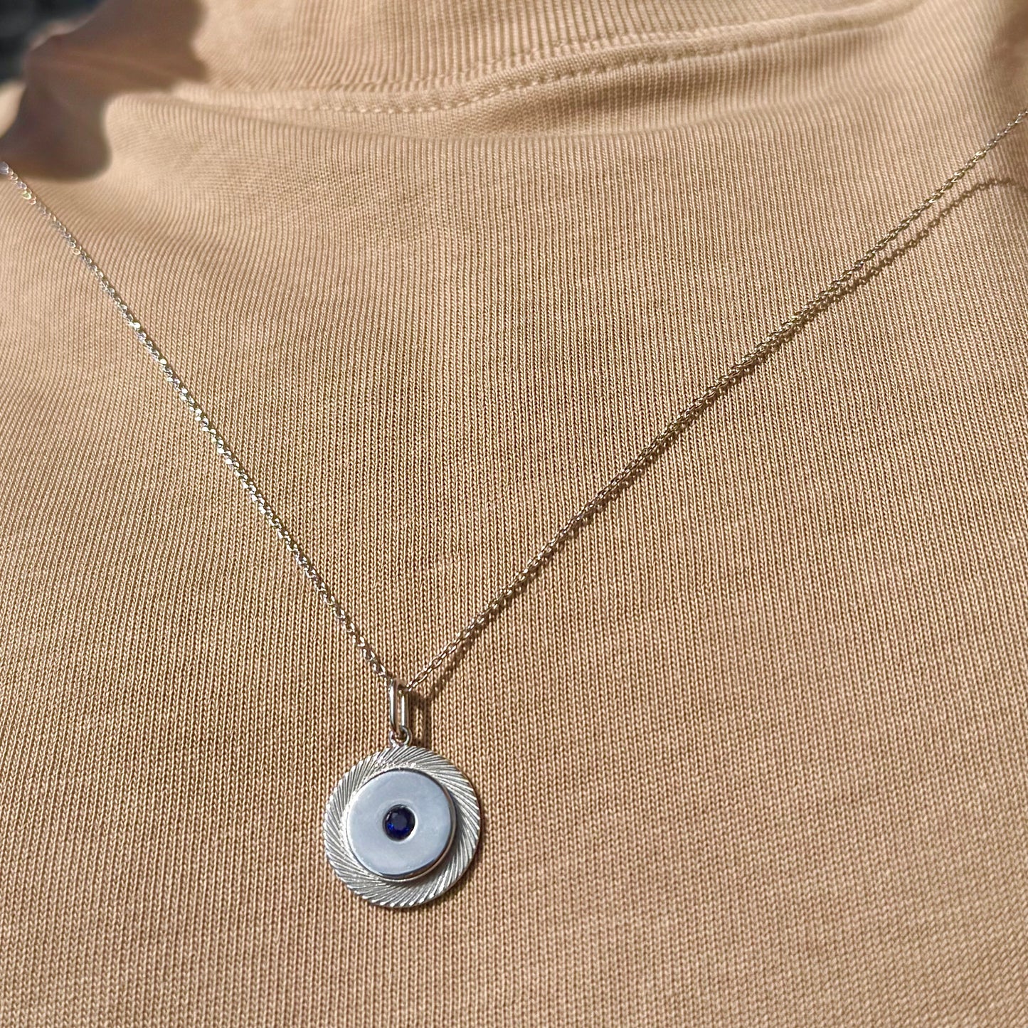 Blue Sapphire Silver Round Pendant