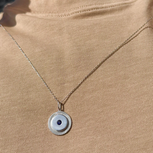 Blue Sapphire Silver Round Pendant