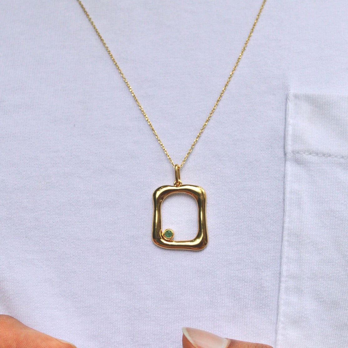 Emerald Asymmetrical Gold Wavy Pendant - second image