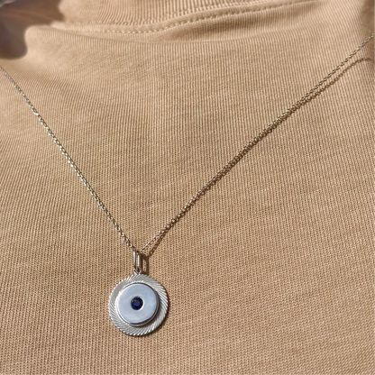 Blue Sapphire Silver Round Pendant Necklace