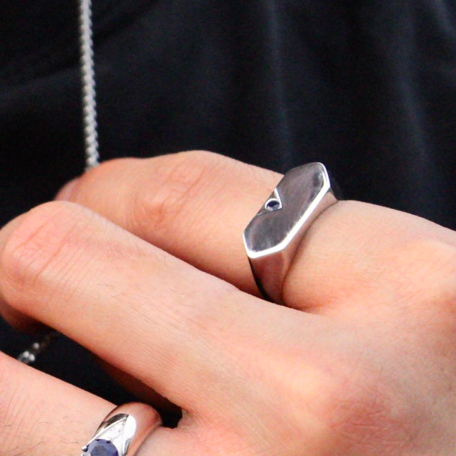 Blue Sapphire Signet Silver Ring - second image