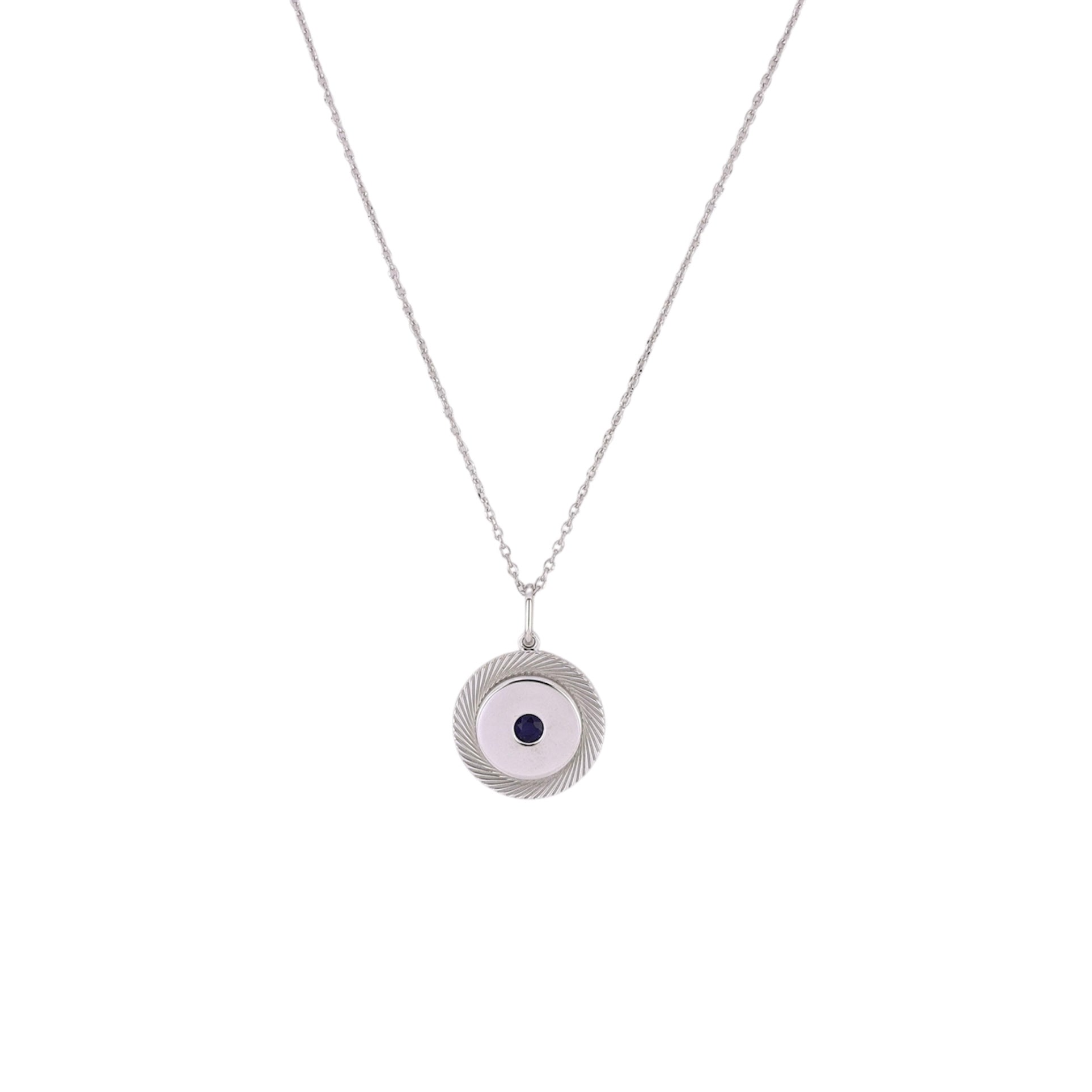 Blue Sapphire Silver Round Pendant
