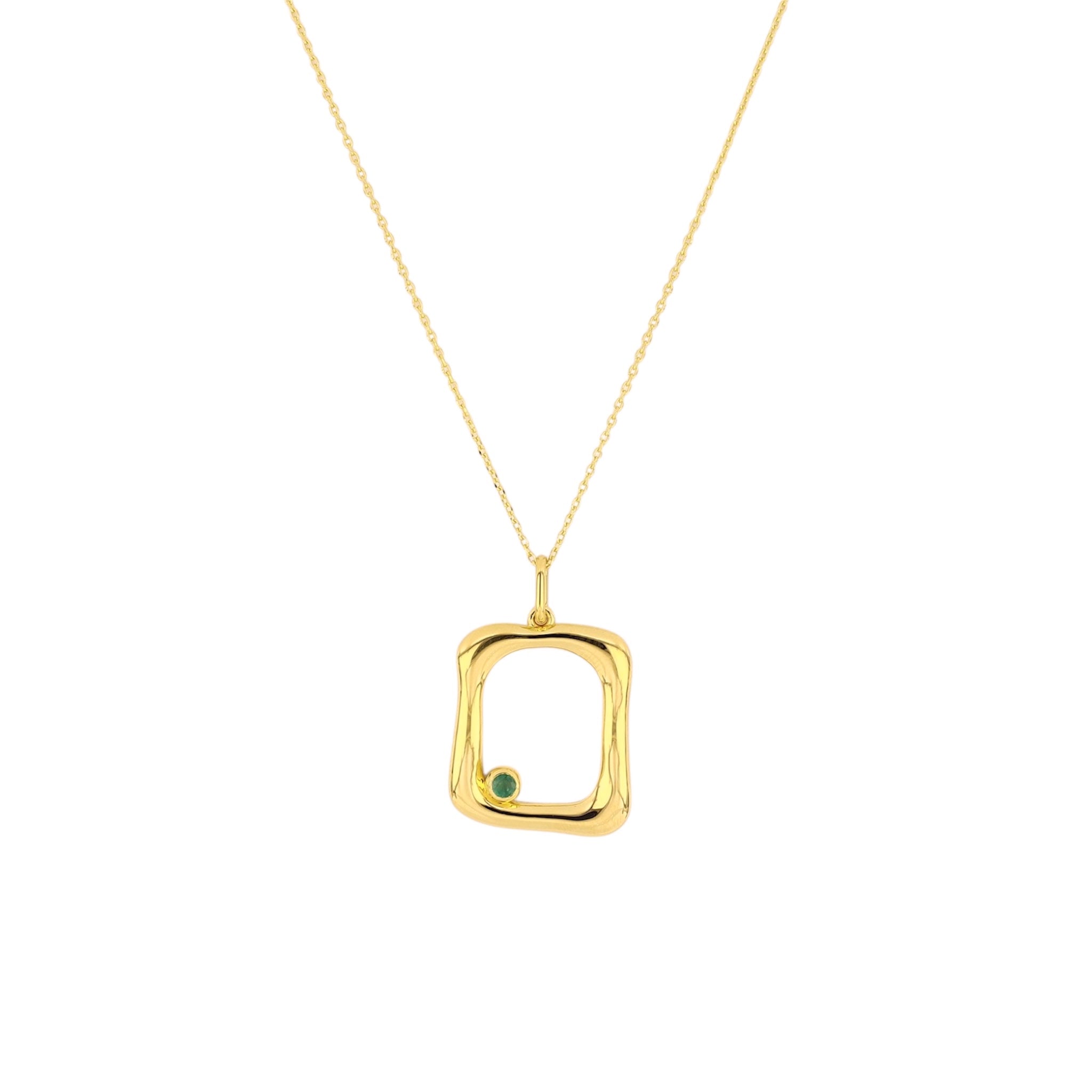 Emerald Asymmetrical Gold Wavy Pendant