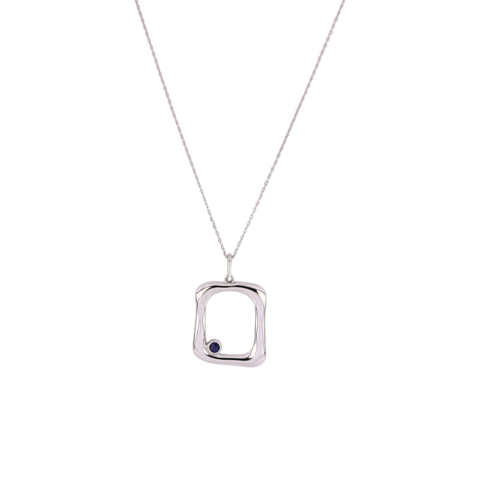 Blue Sapphire Silver Asymmetrical Wavy Pendant