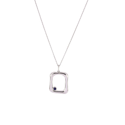Blue Sapphire Silver Asymmetrical Wavy Pendant