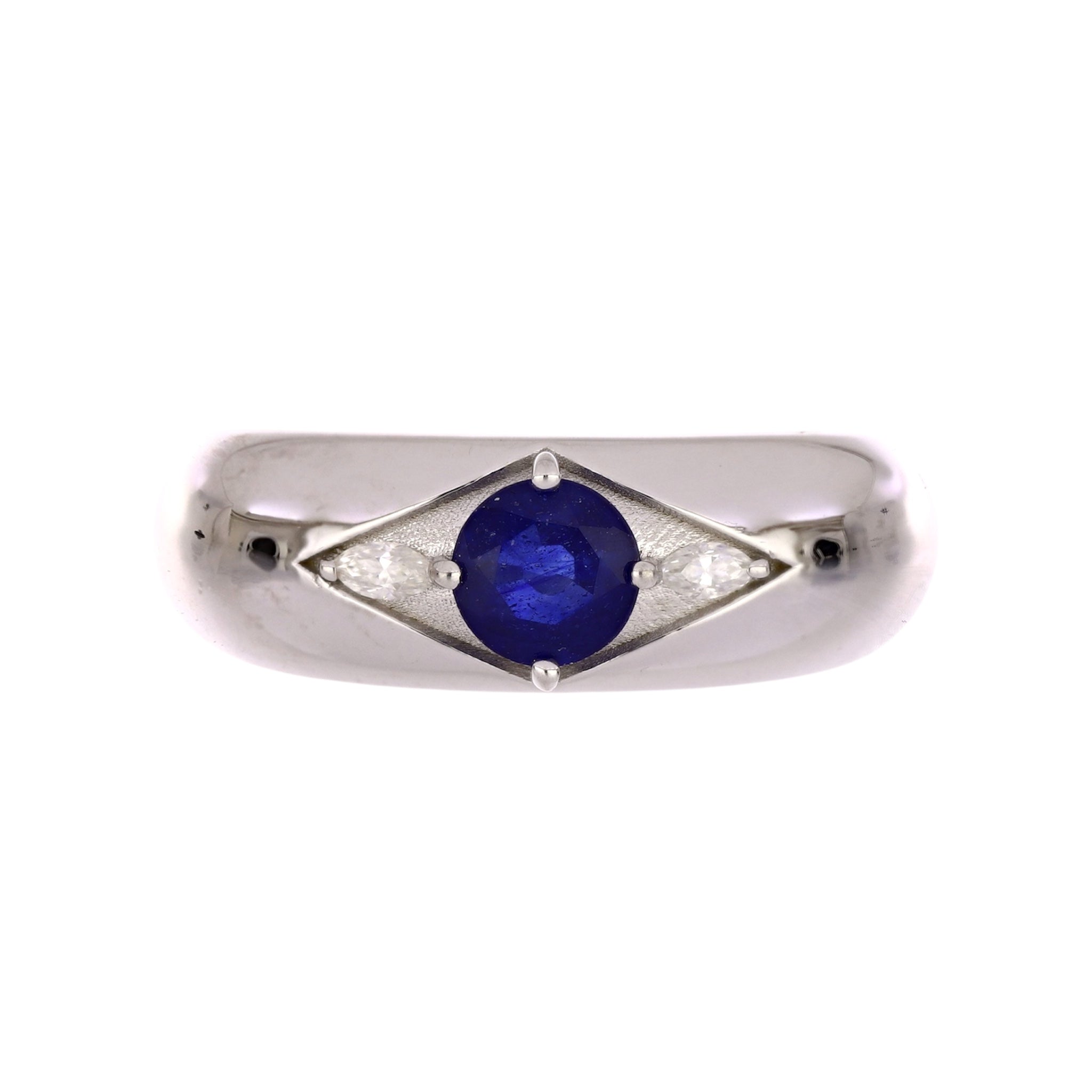 Blue Sapphire and Moissanite Silver Ring