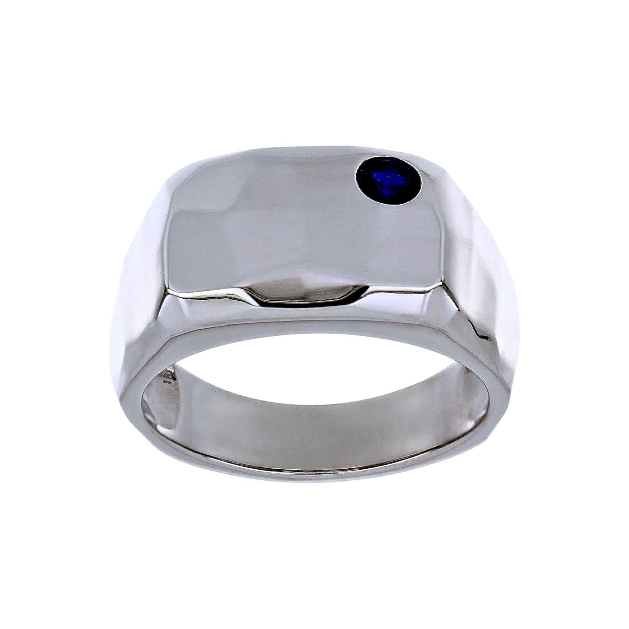 Blue Sapphire Silver Hammered Ring